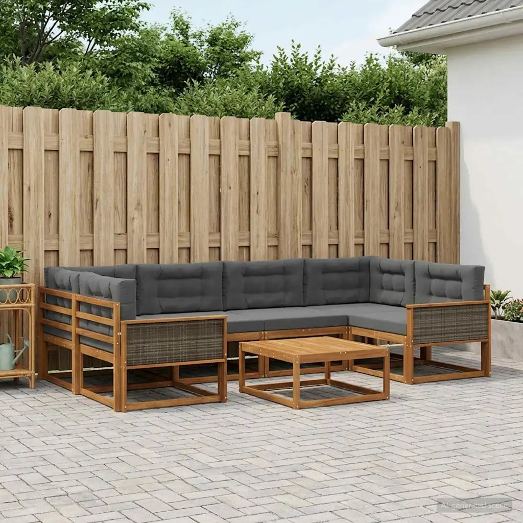 Set di divani da esterno con cuscino 7 pcs Naturale e Antracite 3382380