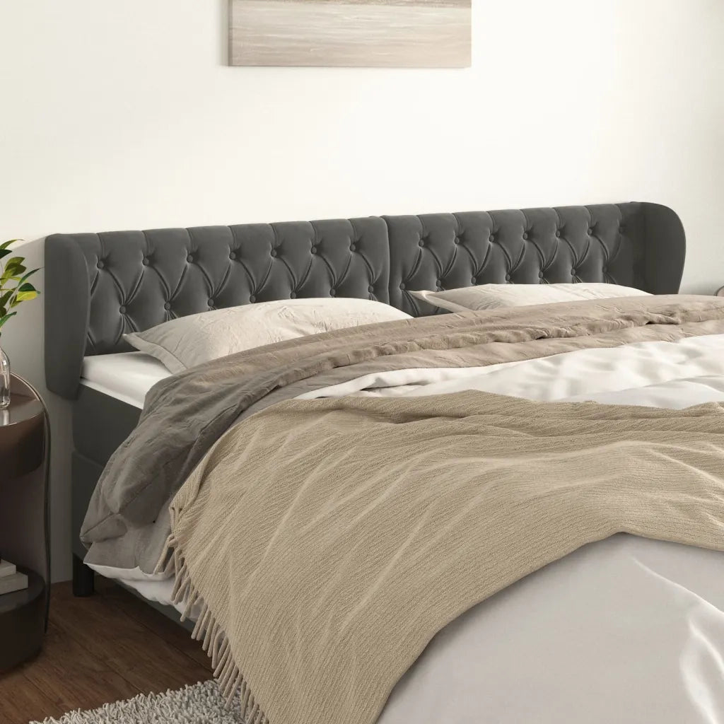 Testiera | Testata ad Orecchio Grigio Scuro 203x23x78/88 cm in Velluto