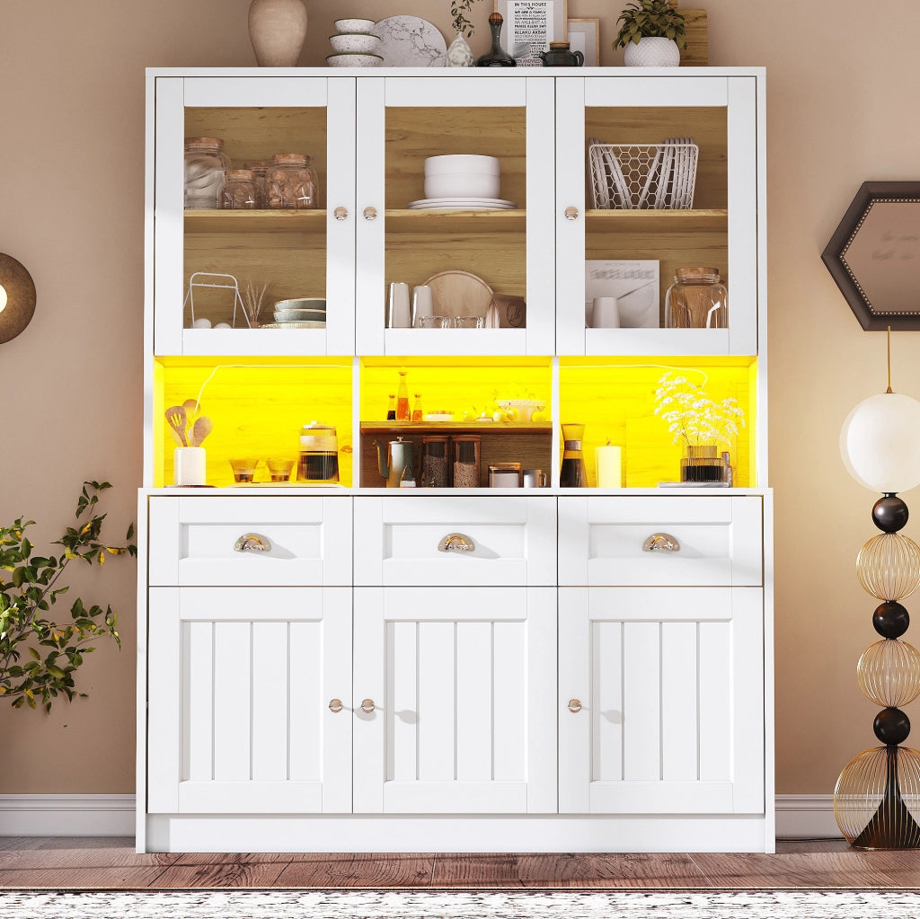 Credenza alta 140x40x175 cm con LED controllabile da app in MDF bianco