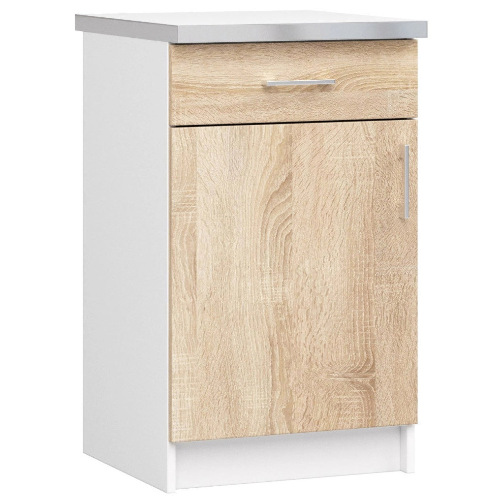 Set da cucina con vetrina AKORD LIMA 1,8 m Bianco 180 cm 7 ante 1 cassetto frontale Rovere Sonoma 8 ripiani 180×44,5×203 cm