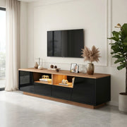 Cassettiera per TV nera e legno naturale in truciolato lunghezza 180 cm