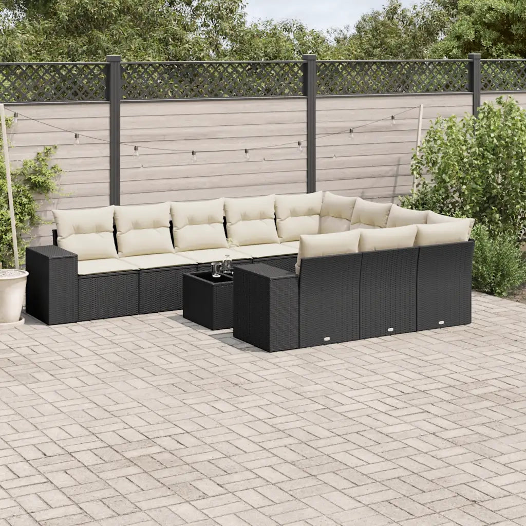 Set Divani da Giardino 11 pz con Cuscini in Polyrattan Nero 3223095