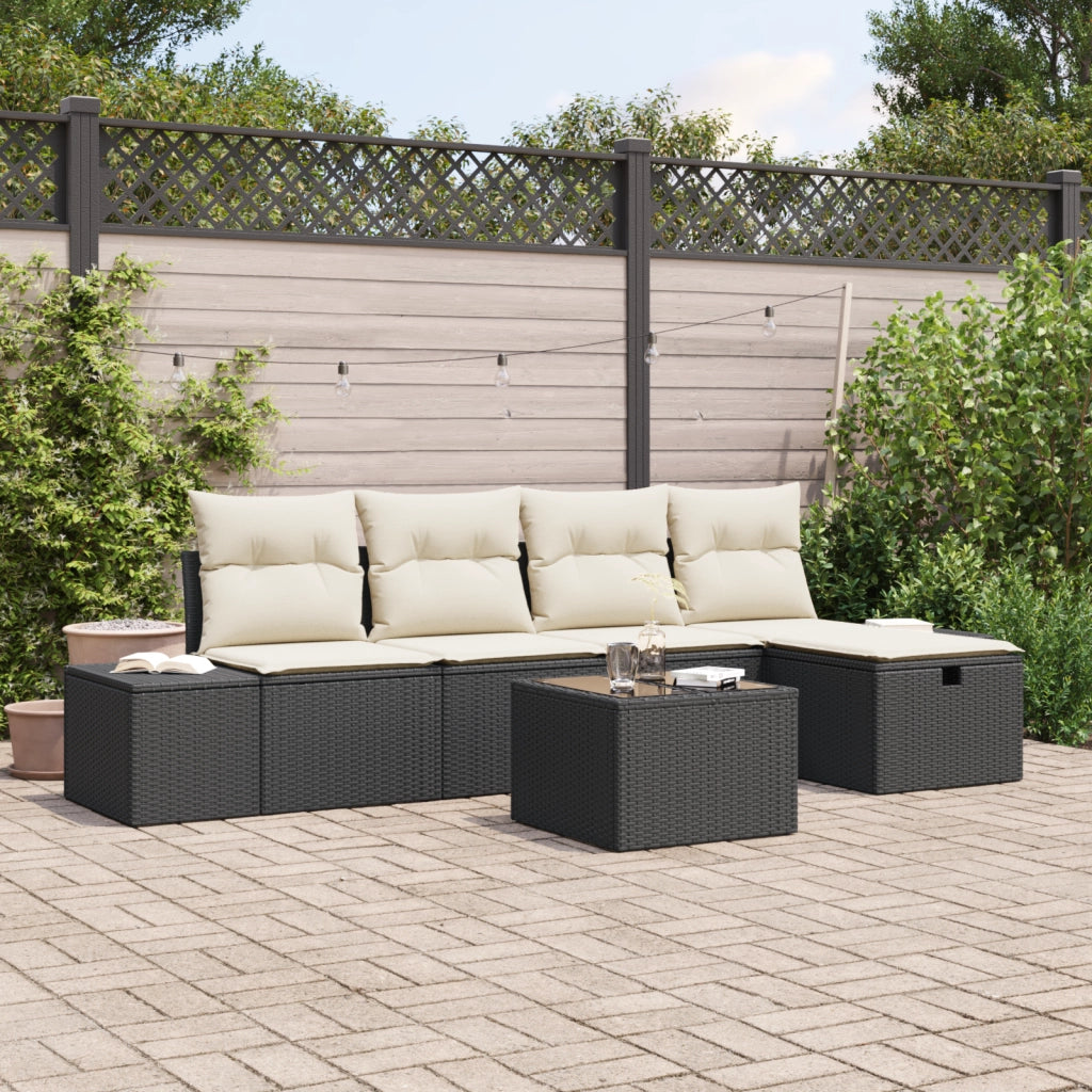 Set di 6 divani da giardino con cuscini Nero Polyrattan