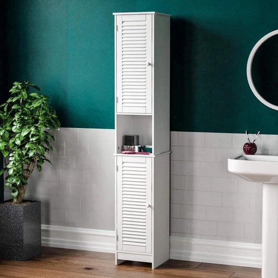 Cassa da bagno con porte scorrevoli - soluzione di archiviazione - 1 pezzo - bianco - legno