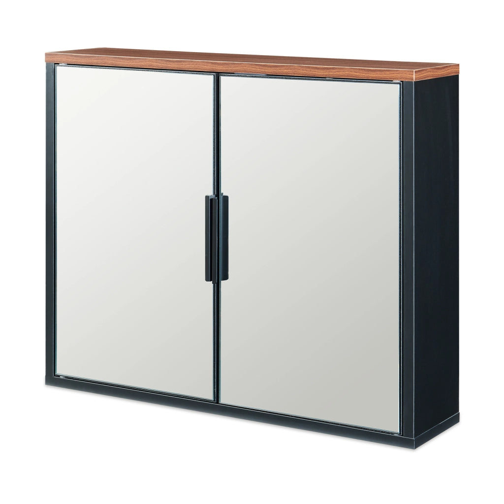 Mobiletto da Parete Trond con 2 Ante a Specchio Armadietto Pensile da Bagno 50 x 60 x 15 cm - Nero/Effetto Noce [en.casa]