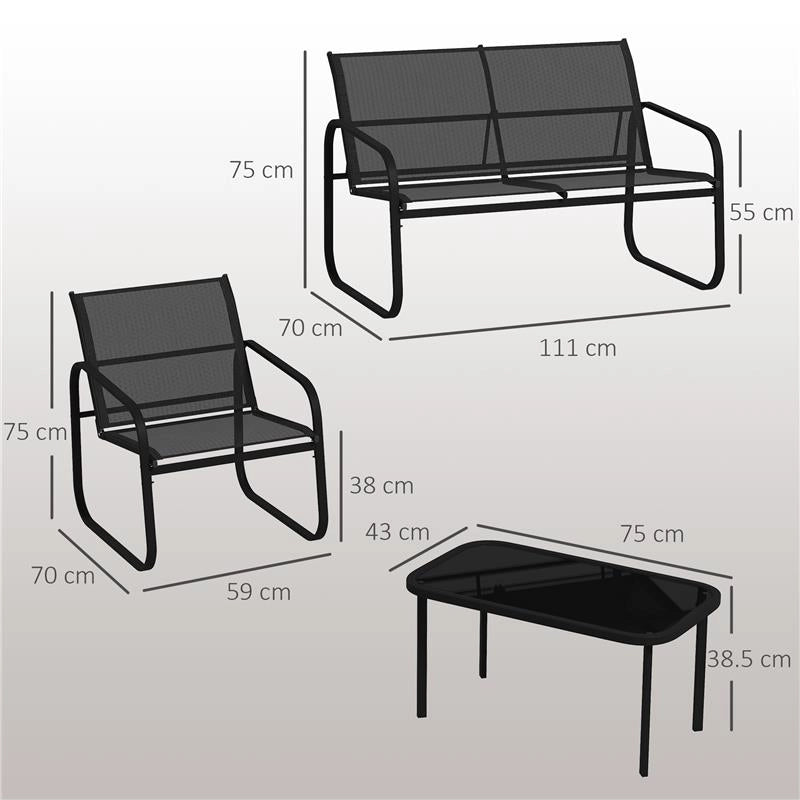 SET DA GIARDINO CON 2 DIVANI 2 POSTI 2 POLTRONE E UN TAVOLINO DA CAFFÉ CON PIANO IN VETRO NERO