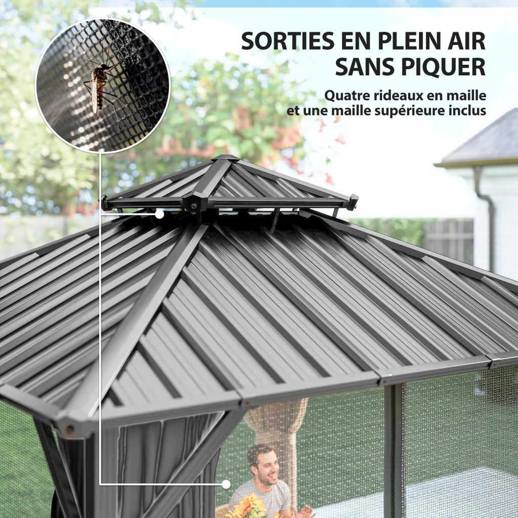 Gazebo 3x3m ¨C zephmum ¨C tetto rigido alluminio acciaio grigio scuro