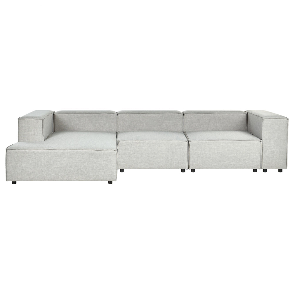 Divano modulare a destra Divano angolare componibile a 3 posti in lino grigio con gambe nere Soggiorno moderno