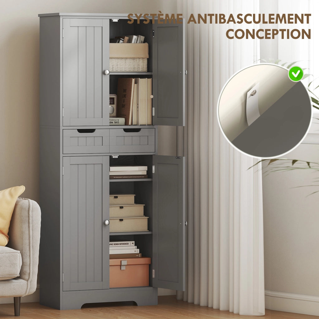 Mobile da Bagno con Cassetto e Ante ¨C zephmum ¨C Grigio 60x30x160 cm