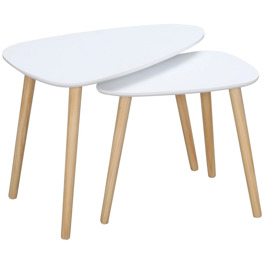 EasyComfort Set 2 Tavolini da Salotto Impilabili Stile Nordico con Gambe in Legno, Bianco