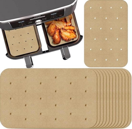 Papel per la frittura ad aria per forno a vento Dual Zone 100 pezzi, rettangolare 205 x 14 cm - Conveniente per Dual Zone Air Fryer