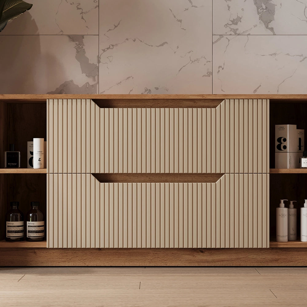 Vicco Mobile sottolavabo per bagno Rovere/cashmere a righe 119.2 x 62.5 cm con 2 cassetti