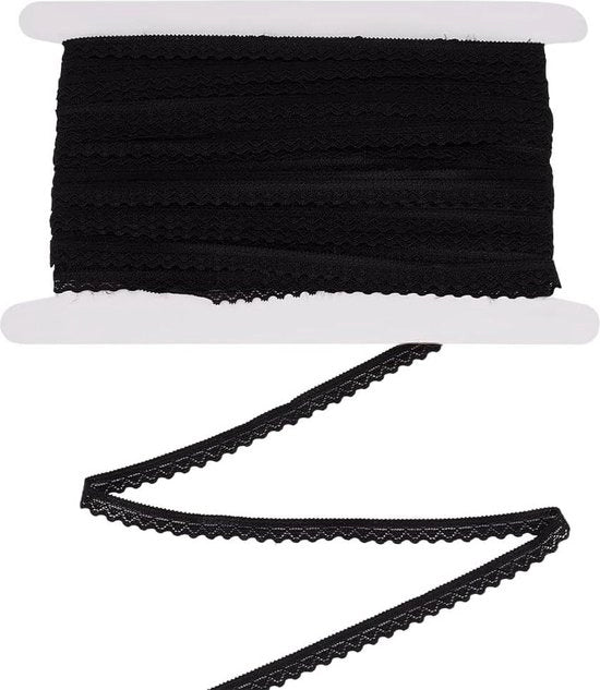 274 Metri Zwart Stretch Bordure con Trasformazione 10mm con Cintura Elastica per Crafting, Sartoria, Fai da Te, Regali e Matrimonio