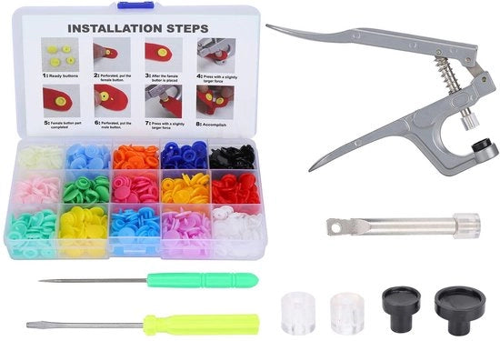 Impostatrice Professionale con Tang - Drukkers - Drukkerset con Tang - Fermo Velcro - Ricamo Abbigliamento - 15 Colori - Strumento Fermo Velcro