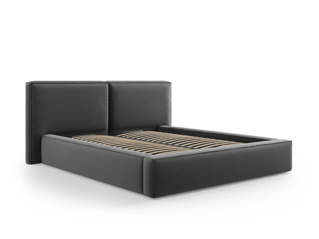 Cosmopolitan Design - Letto a cassettone con testiera doppia "Arendal" 200x200cm in velluto grigio 