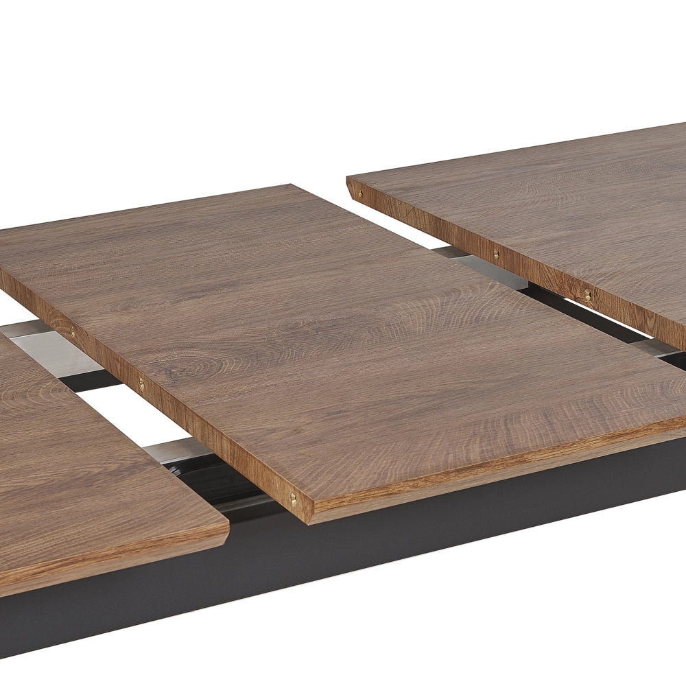 Tavolo da Pranzo Allungabile Piano in Legno Scuro e Gambe in Metallo Nero 160/200 cm