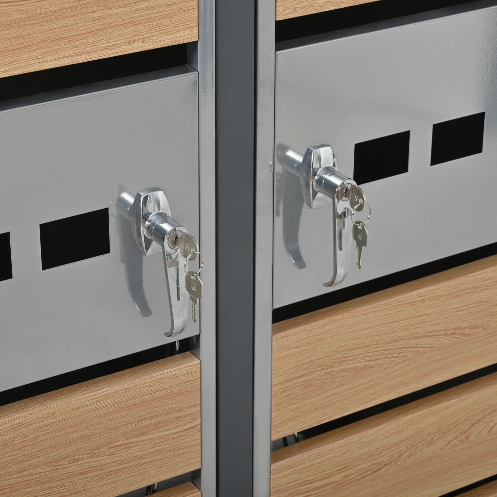 Box per Bidoni con Fioriera Integrata; 2 Vani con Serratura e Ante Ventilate in Acciaio Grigio Effetto Legno
