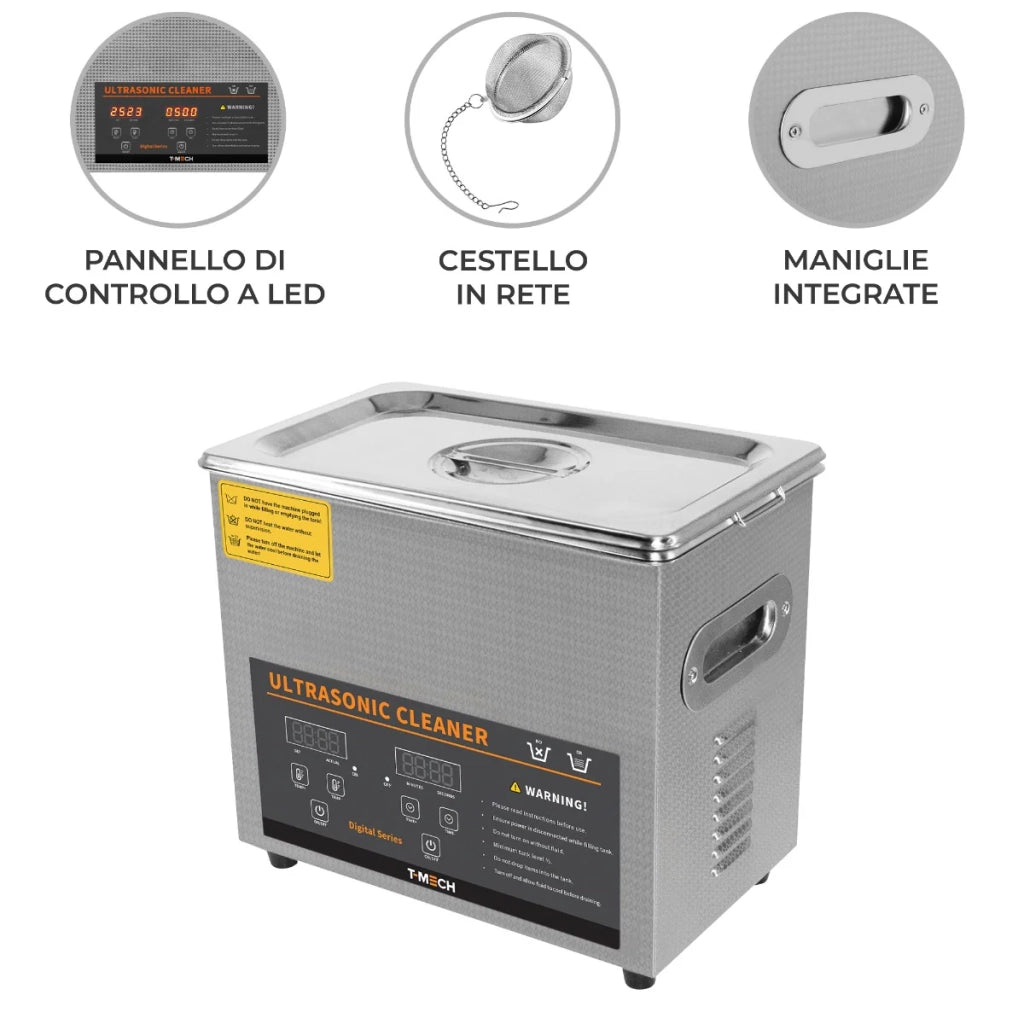 Pulitore digitale ad ultrasuoni 3L in acciaio Ultra Sonic vasca di pulizia Timer serbatoio di riscaldamento
