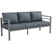 Divano da Giardino 3 Posti con Cuscini per Seduta e Schienale, in Alluminio, 185x66x64 cm, Grigio