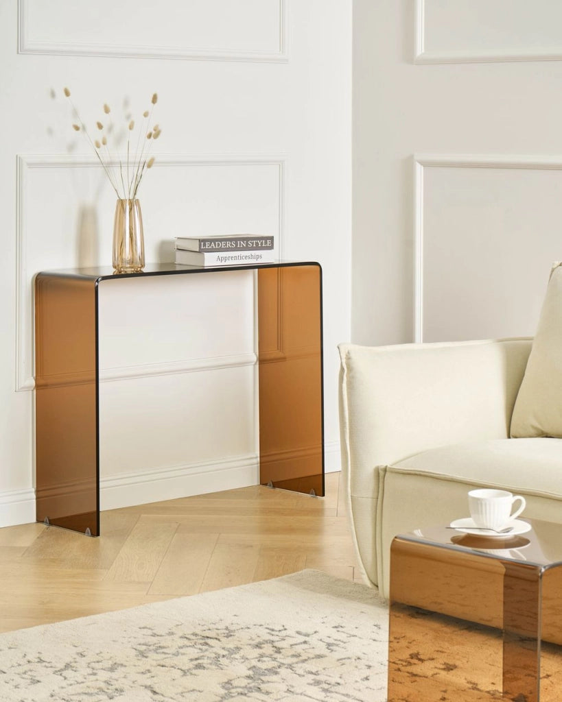 Tavolino consolle in vetro temperato marrone stile Minimalista