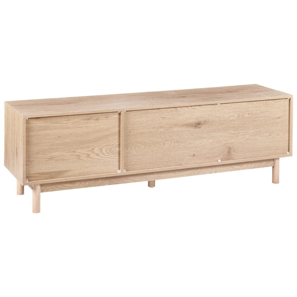 Mobile TV marrone chiaro in truciolato con frontale in rattan TV fino a 70ʺ Gambe in legno Stile boho Soggiorno
