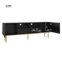 Mobile Porta TV Moderno con Dettagli Dorati, Due Ripiani e Due Cassetti, in Legno di Alta Qualità, 165x36x55 cm, Nero