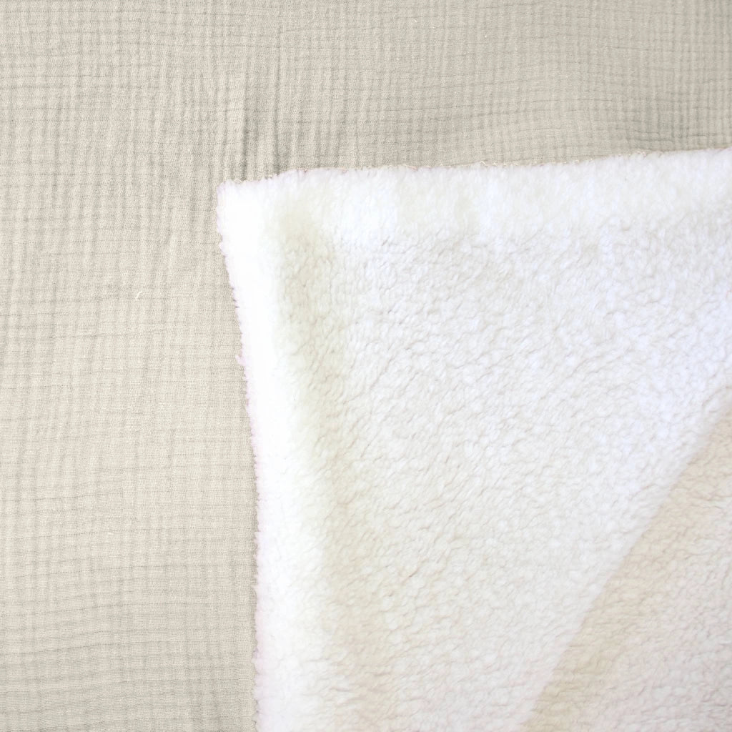 Plaid sherpa e mussola di cotone , 170cm, pietra