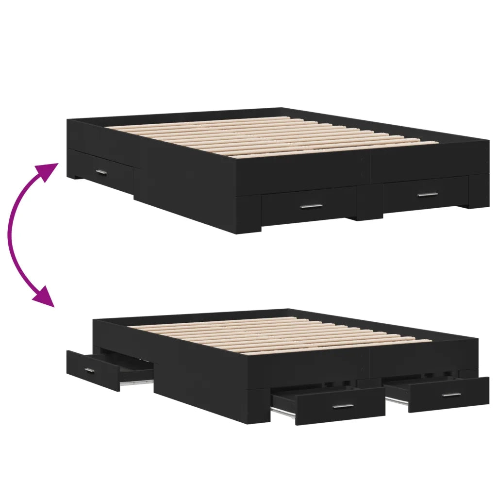 Giroletto con Cassetti-Struttura Letto con contenitore Nero 135x190 cm in Legno Multistrato 415981