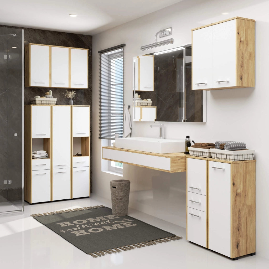 Mobile bagno AKORD FIN Quercia Artisan 30 cm 2 ante 1 cassetto inserto frontale Bianco 30x30x85 cm