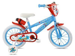 Bicicletta per Bambini 14" MTB a 2 Freni e Stabilizzatori Puffi Azzurro e Rosso