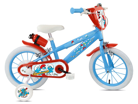 Bicicletta per Bambini 14" MTB a 2 Freni e Stabilizzatori Puffi Azzurro e Rosso
