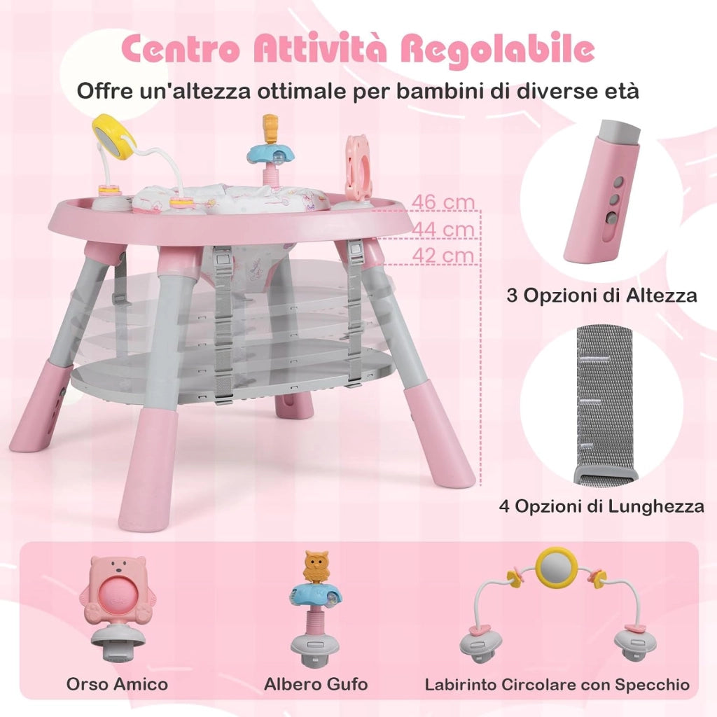 Seggiolone Pappa Bambini, con Cintura e Vassoio Rimovibile (Rosa) | Sedia Evolutiva per Neonati 6-36 Mesi con Cintura e Vassoio Rimovibile, 3 Giochi e Cestino