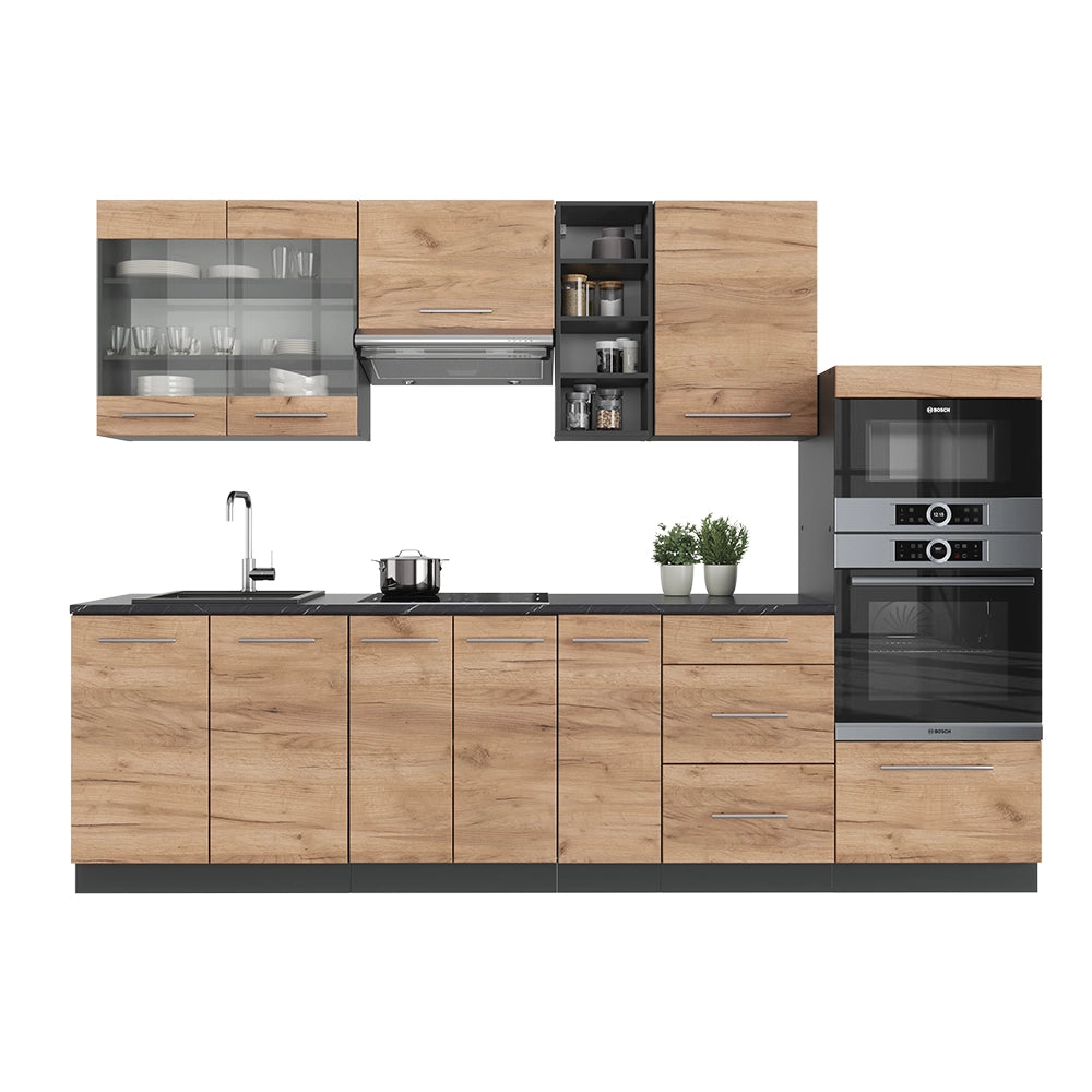 Cucina componibile Fame-Line Rovere dorato/Antracite 280 cm, PL Rovere Vicco