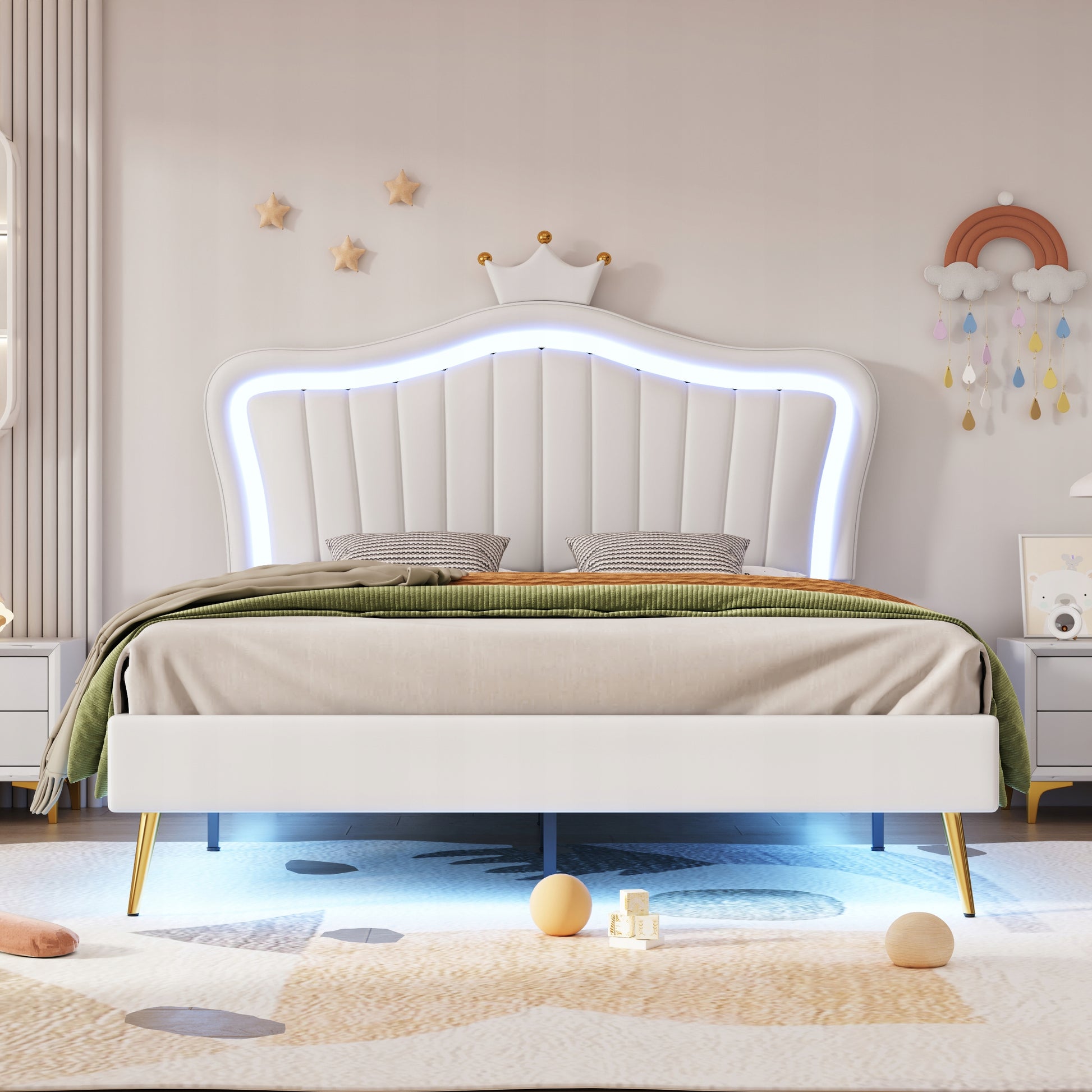 Letto imbottito con LED - Xylo - 140x200 - Bianco