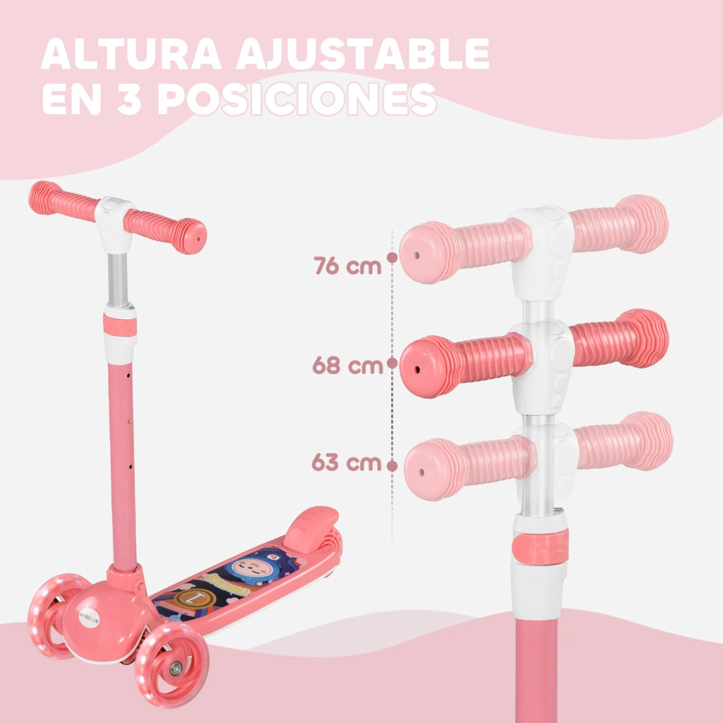 Pattinino Bambini 3 Ruote LED ¨C zephmum ¨C Rosa 52x29x63-76 cm