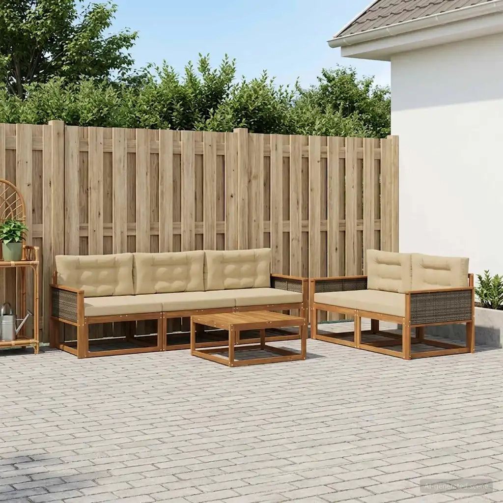 Set di divani da esterno con cuscino 6 pcs Naturale e Beige