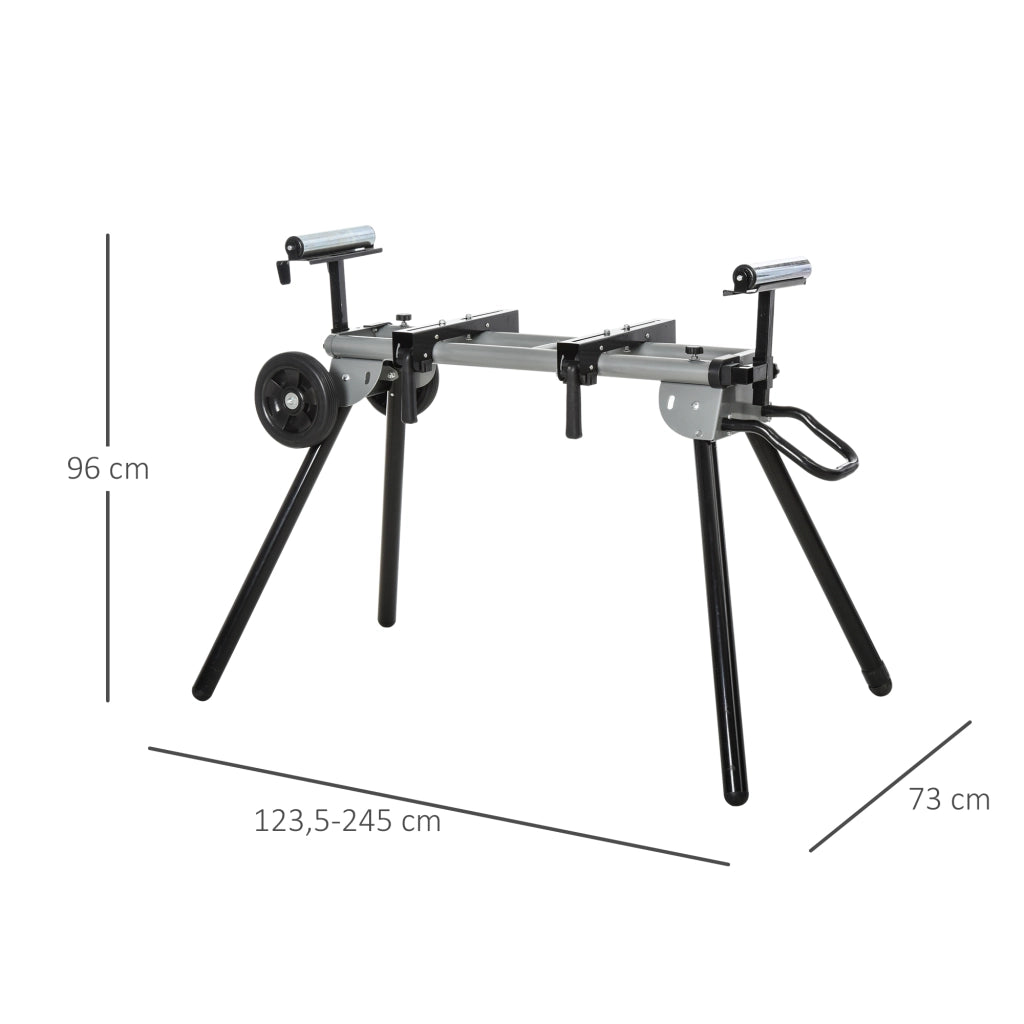 Base per troncatrici, tavolo da lavoro, nero e argento, prolunga laterale 123,5-245 cm