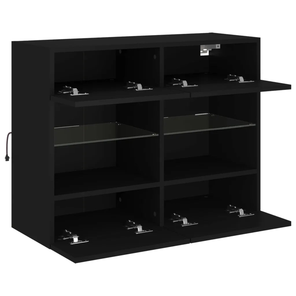 Mobile TV a Parete con Luci LED-Mobile TV a Muro Nero 78,5x30x60,5 cm