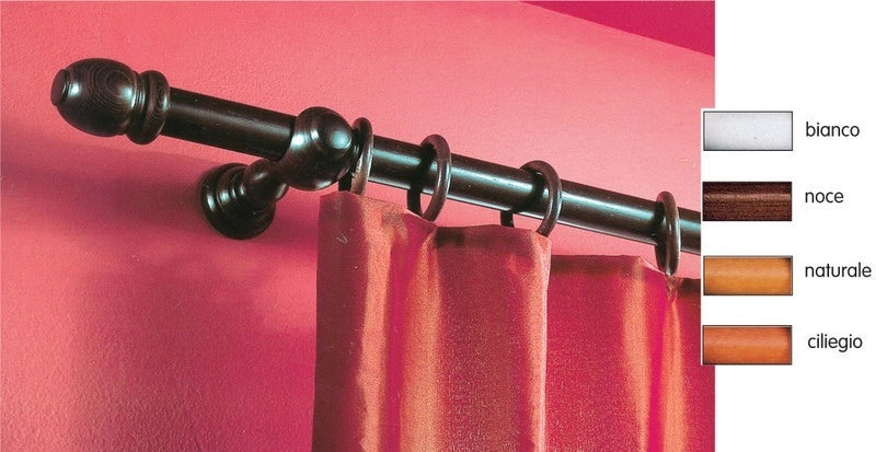 Bastone tenda in legno bianco 23mm 160cm con 2 supporti da 15cm a strappo