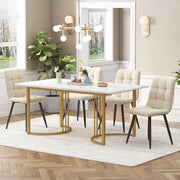 Tavolo da pranzo per 4 persone con 4 sedie piano effetto marmo gambe regolabili in MDF bianco 140 × 80 × 75 cm