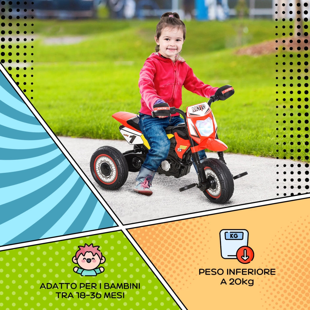 Triciclo per Bambini Stile Moto a Pedali con Luci e Suoni, 3 Ruote Larghe, Et¨¤ 18-36 Mesi, 71x40x51cm, Rosso