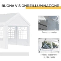Tendone per Feste 6x4m con Pareti Rimovibili, Porte e 6 Finestre, Bianco