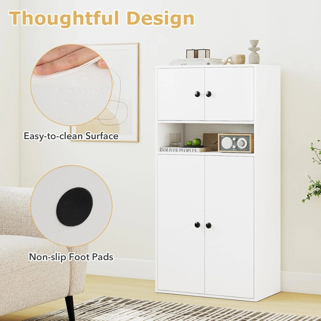 Libreria a 4 ante armadio da cucina con ripiano regolabile e vano aperto, credenza per cucina, soggiorno, sala da pranzo, 54 x 30 x 111 cm (bianco)