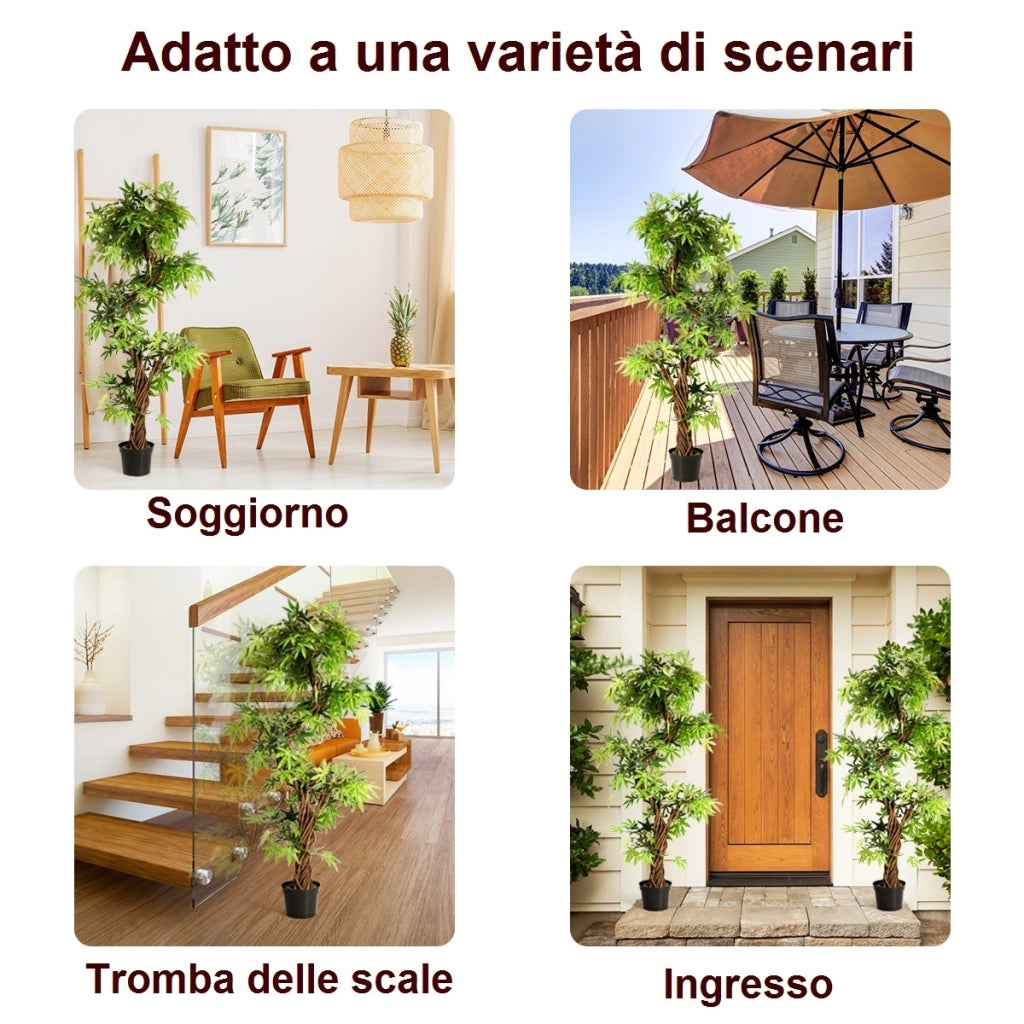 Albero artificiale in legno e foglie in plastica da casa o ufficio 160x19x19cm