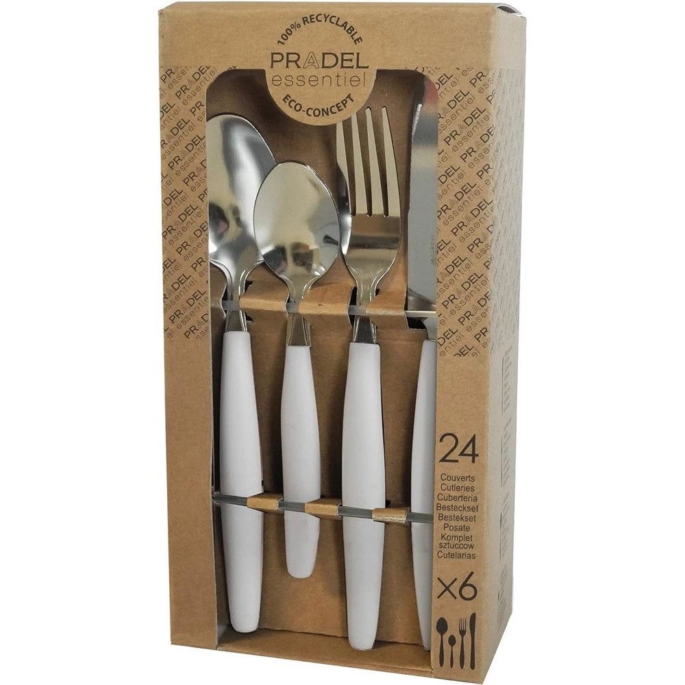 Trade Shop - Set Servizio Di Posate 24 Pz Per 6 Persone In Acciaio Inossidabile Colore Crema -
