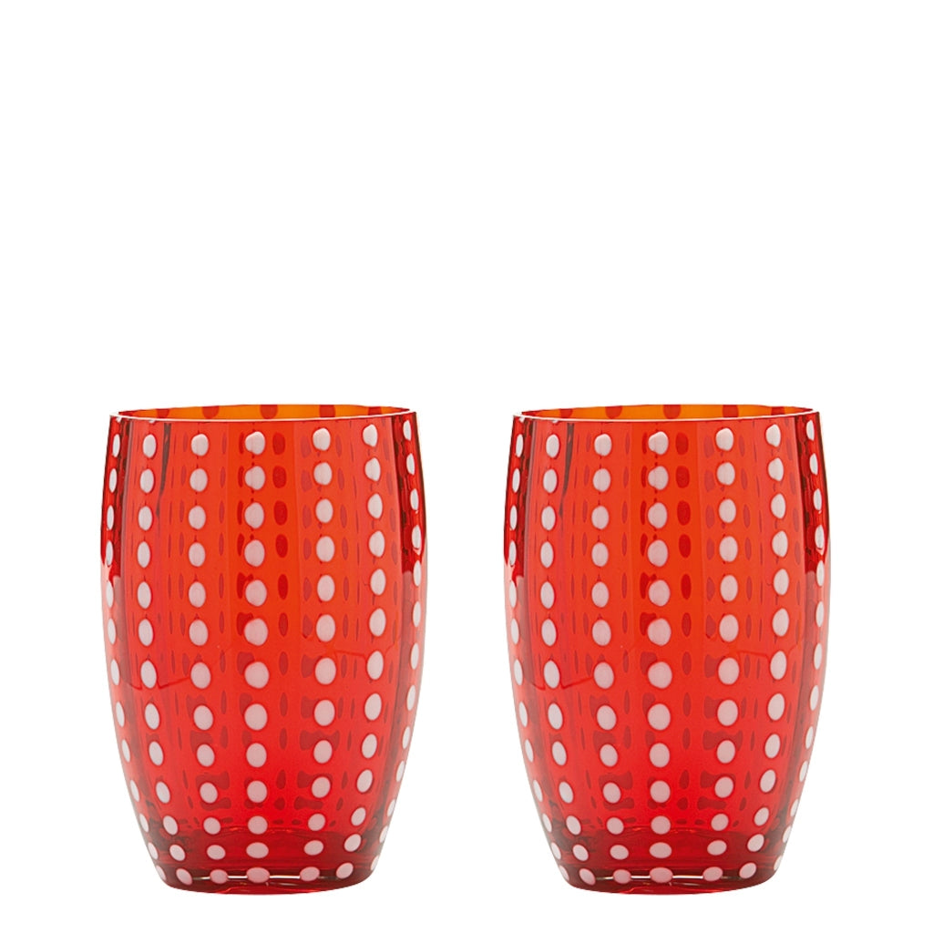 Zafferano Perle Bicchiere Rosso - Vetro Colorato Soffiato a Bocca, 32 cl, Lavorato a Mano - Set da 2 Tumblers Artigianali per Acqua o Cocktail
