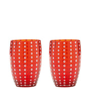 Zafferano Perle Bicchiere Rosso - Vetro Colorato Soffiato a Bocca, 32 cl, Lavorato a Mano - Set da 2 Tumblers Artigianali per Acqua o Cocktail