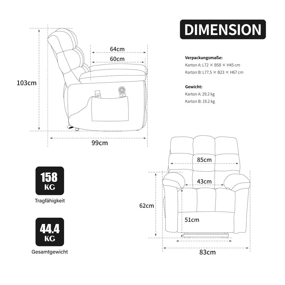 Poltrona Relax Elettrica Alzapersona Massaggiante con Poggiapiedi ¨C MINIMAL ¨C Grigio