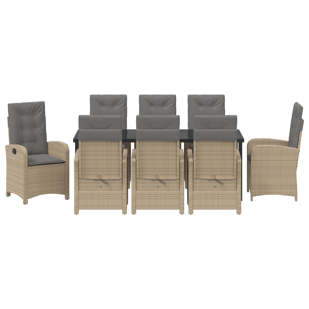 Set da Pranzo da Giardino a 9 Pezzi con Cuscini Beige in Rattan PE