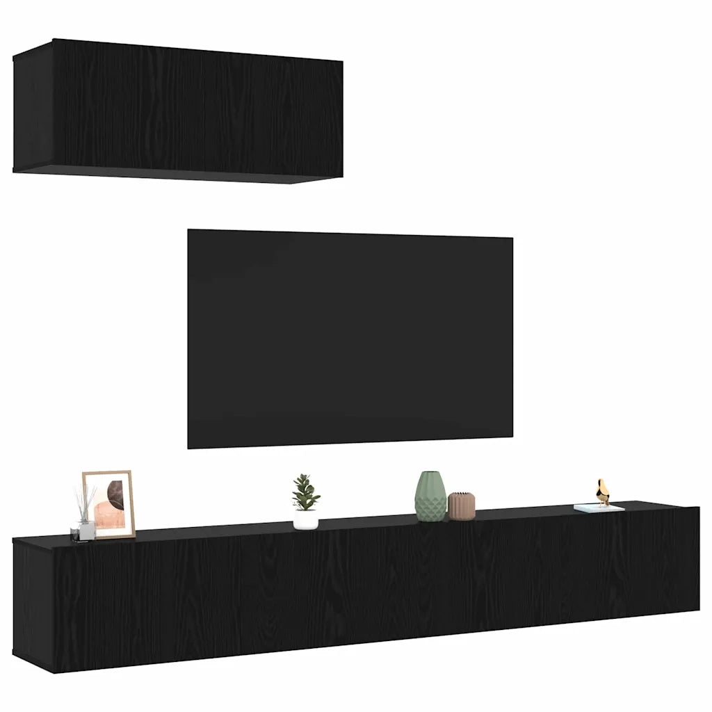 Set mobile TV 3 pz-Set di 3 Credenza per TV Rovere Nero Legno multistrato 980454